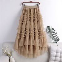 Women's Skirt Tulle Long Skirt Midi Camel Amethyst Apricot Black Skirts Spring  Summer Ruched Elegant Fashion Casual Street Daily One-Size Lightinthebox - thumbnail