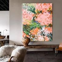 Flower Painting on Canvas Abstract Flower Art Floral Abstract Handpainted Red Pink Oil Painting Pink Flowers Art for Living Room Wall Decor miniinthebox - thumbnail