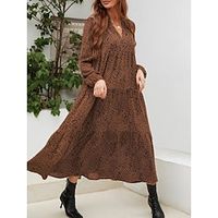 Women's Casual Dress Winter Dress Leopard Print Split Neck Long Dress Maxi Dress Streetwear Maxi Street Date Long Sleeve Loose Fit Black Fuchsia Brown Fall Winter S M L XL 2XL Lightinthebox - thumbnail