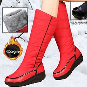 Women's Boots Snow Boots Mid Calf Boots Daily Mid Calf Boots Wedge Heel Round Toe Minimalism PU Loafer Solid Color Black White Red Lightinthebox