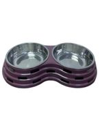 Double Dining Pet Feedrer With Stainless Steel Bowl & Non Slip Rubber Bottom purple For Cat & Dog - 33.5X18X6cm