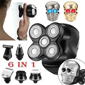 2023 New 6-in-1 Men's Shavers Halloween Skull Bald Head Shaver Electric Rechargeable Razor Hair Clipper Nose Hair Trimmer Multi-function Grooming Kits Festival Gifts for Men Barber Lightinthebox