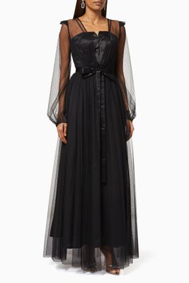 Mesh Sleeve Dress in Satin Mesh Sleeve Dress in Satin