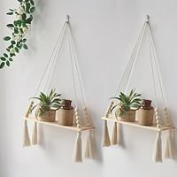 1pc Wooden Wall Shelves Macrame Hanging Plant Shelf Boho Floating Shelves Aesthetic Room Decor Home Decor Kitchen Accessories Bathroom Decor Bedroom Decor Lightinthebox