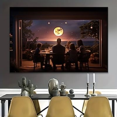 People Wall Art Canvas Family Dinner Under the Moon Prints and Posters Pictures Decorative Fabric Painting For Living Room Pictures No Frame Lightinthebox