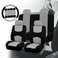 Universal Car Seat Covers Protect Full Set & Steering Wheel Cover Belt Pad Grey