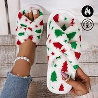 Women's  Xmas Christmas Christmas Tree Graphic Print Warm Plush Plush Cross Slippers Indoor Slippers Home Slippers Lightinthebox - thumbnail