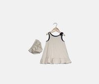 Toddler Girls 2 Pieces Set  Ruffled Hem Dress  Oat/Navy - thumbnail