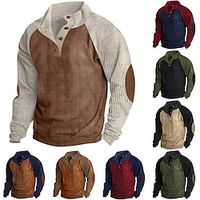 Men's Sweatshirt Light Khaki. Black Army Green Navy Blue Brown Standing Collar Plain Patchwork Color Block Sports  Outdoor Daily Holiday Corduroy Streetwear Basic Casual Spring   Fall Clothing miniinthebox