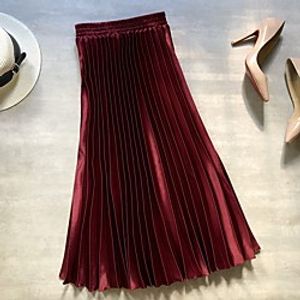 Women's Date Weekend Basic Streetwear Capris Skirts Solid Colored Pleated Wine Gold Brown miniinthebox