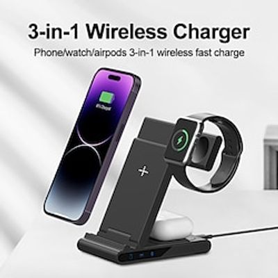 Wireless Charger 15 W Output Power Wireless Charging Station Foldable Charging Station CE Certified Fast Wireless Charging MagSafe 3 in 1 For Compatible with any wireless charging enabled devices Lightinthebox