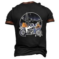 Graphic Cartoon Motorcycle Retro Vintage Casual Subculture Men's 3D Print T shirt Tee Henley Shirt Sports Outdoor Holiday Going out T shirt Black Army Green Dark Blue Short Sleeve Henley Shirt Spring Lightinthebox