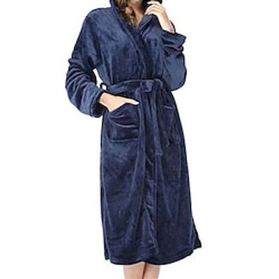 Women's Fleece Bathrobe Dress Star Patchwork Plush Casual Comfort Home Daily Bed Flannel Warm Hoodie Long Sleeve Fall Winter Purple black Black Lightinthebox