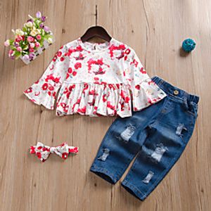 Kids Toddler Girls' Clothing Set Long Sleeve White Floral Print Active Regular 1-4 Years Lightinthebox