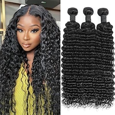 Deep Wave Bundles Human Hair 16 18 20 Inch Human Hair Bundles 100% Unprocessed 3 Bundles 12A Brazilian Virgin Human Hair Wet and Wavy Human Hair Weave Water Wave Bundles for Women Natural Color Lightinthebox