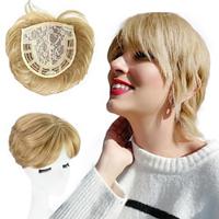 Blonde Short Hair Topper with Natural Bangs Relaxed Pixie Cut Clip in Hair Topper for Women with Thinning Hair Synthetic Hair Top Hairpieces Lightinthebox