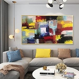 Handmade Oil Painting Canvas Wall Art Decorative Abstract Knife Painting Landscape Yellow For Home Decor Rolled Frameless Unstretched Painting miniinthebox