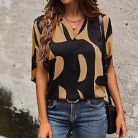 Women's Shirt Blouse Graphic Casual Print Black Short Sleeve Fashion V Neck Summer Lightinthebox