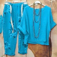 Women's Plus Size Tops Set Plain Half Sleeve Crewneck Streetwear Daily Going out Polyester Fall Spring Blue Pink Lightinthebox - thumbnail