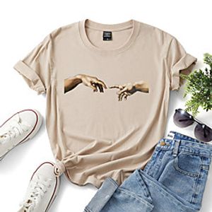 Women's T shirt Graphic Text Print Round Neck Tops Cotton Basic Basic Top White Khaki Light Blue Lightinthebox