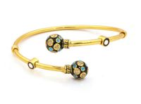Women's Gold Plated Cuff Bangle with Black Spherical Design (A194724)