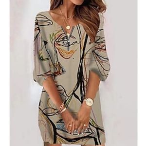 Women's Shift Dress Casual Dress Knee Length Dress Light Brown Long Sleeve Abstract Zipper Print Fall Winter Crew Neck Casual 2022 S M L XL 2XL 3XL 4XL 5XL 6XL / 3D Print miniinthebox