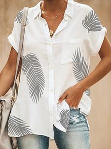 Turn Down Collar Patch Pocket Printed Blouses