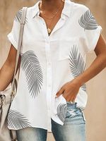Turn Down Collar Patch Pocket Printed Blouses - thumbnail