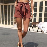 Women's Shorts Linen Cotton Blend Plain Red Dark navy Casual Daily Short Going out Weekend Summer Lightinthebox