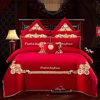 Soft and comfortable wedding four-piece set big red cotton pure cotton embroidery wedding bedding festive wedding miniinthebox - thumbnail