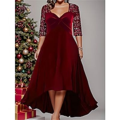 Women's Christmas Plus Size Prom Dress Party Dress Wine Red Velvet Dress Long Dress Maxi Dress Half Sleeve Pure Color Sequins Spring Fall Lightinthebox Women's Christmas Plus Size Prom Dress Party Dress Wine Red Velvet Dress Long Dress Maxi Dress Half Sleeve Pure Color Sequins Spring Fall Lightinthebox