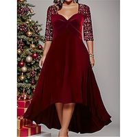 Women's Christmas Plus Size Prom Dress Party Dress Wine Red Velvet Dress Long Dress Maxi Dress Half Sleeve Pure Color Sequins Spring Fall Lightinthebox - thumbnail