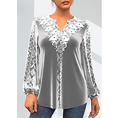 Women's Shirt Blouse Graphic Print Long Sleeve Casual Basic V Neck Regular S Lightinthebox