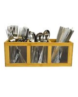 Boston Warehouse 12 inch Flatware Caddy Bamboo with Icons - thumbnail