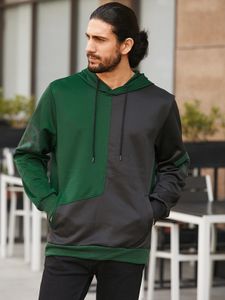 Men Casual Color Clock Stitching Long Sleeve Hoodie
