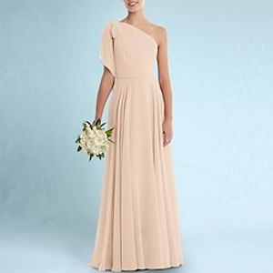 A-Line Floor Length One Shoulder Chiffon Junior Bridesmaid DressesGowns With Bow(s) Wedding Party Dresses 4-16 Year Lightinthebox