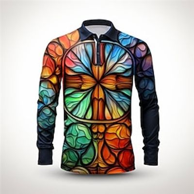 Color Block Colorful Cross Abstract Men's Print 3D Golf Polo Outdoor Casual Daily Streetwear Polyester Long Sleeve Turndown Polo Shirts Blue Green Fall  Winter S M L Micro-elastic Lapel Polo Lightinthebox