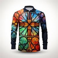Color Block Colorful Cross Abstract Men's Print 3D Golf Polo Outdoor Casual Daily Streetwear Polyester Long Sleeve Turndown Polo Shirts Blue Green Fall  Winter S M L Micro-elastic Lapel Polo Lightinthebox - thumbnail