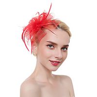 Women's Bucket Hat Party Wedding Special Occasion Flower Mesh Feathers Beige Black Hat miniinthebox - thumbnail
