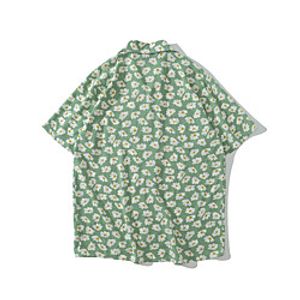 Men's Shirt 3D Print Floral Graphic Daisy Button-Down Print Short Sleeve Casual Tops 100% Cotton Basic Hawaiian Distressed Light Green Lightinthebox