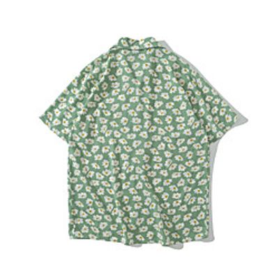 Men's Shirt 3D Print Floral Graphic Daisy Button-Down Print Short Sleeve Casual Tops 100% Cotton Basic Hawaiian Distressed Light Green Lightinthebox