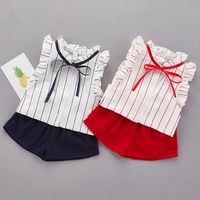 Casual Baby Girl Stripe Sleeveless Shirt Solid Shorts Two Piece Suits