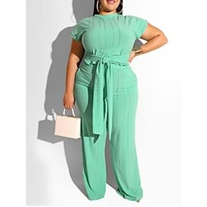 Women's Plus Size Loungewear Sets Pure Color Casual Comfort Soft Street Date Going out Polyester Breathable Crew Neck Short Sleeve Pant Elastic Waist Spring Summer Black Yellow Lightinthebox