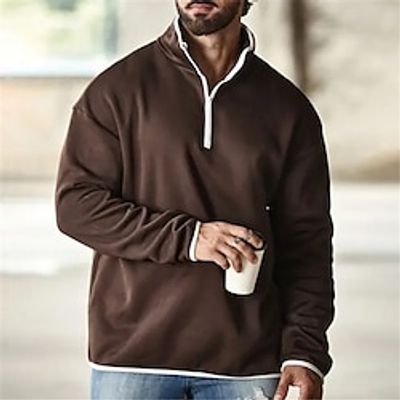 Men's Sweatshirt Quarter Zip Sweatshirt Coffee Half Zip Plain Sports  Outdoor Daily Holiday Streetwear Basic Casual Spring   Fall Clothing Apparel Hoodies Sweatshirts  miniinthebox