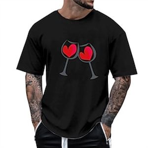 Heart Wine Glass Fashion Outdoor Casual Men's 3D Print T shirt Tee Sports Outdoor Holiday Festival Valentine's Day T shirt Black White Navy Blue Short Sleeve Crew Neck Shirt Spring  Summer Clothing Lightinthebox