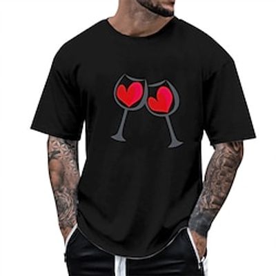Heart Wine Glass Fashion Outdoor Casual Men's 3D Print T shirt Tee Sports Outdoor Holiday Festival Valentine's Day T shirt Black White Navy Blue Short Sleeve Crew Neck Shirt Spring  Summer Clothing Lightinthebox
