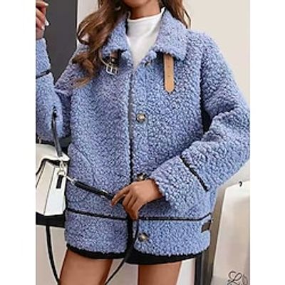 Women's Fleece Jacket Sherpa Jacket Teddy Coat Warm Outdoor Street Shopping Daily Wear Pocket Single Breasted Turndown Plush Modern Casual Street Style Plain Regular Fit Outerwear Long Sleeve Fall Lightinthebox