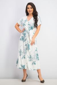 Womens Printed Tie-Front Dress  Green/White