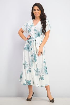 Womens Printed Tie-Front Dress  Green/White