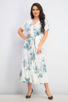 Womens Printed Tie-Front Dress  Green/White - thumbnail
